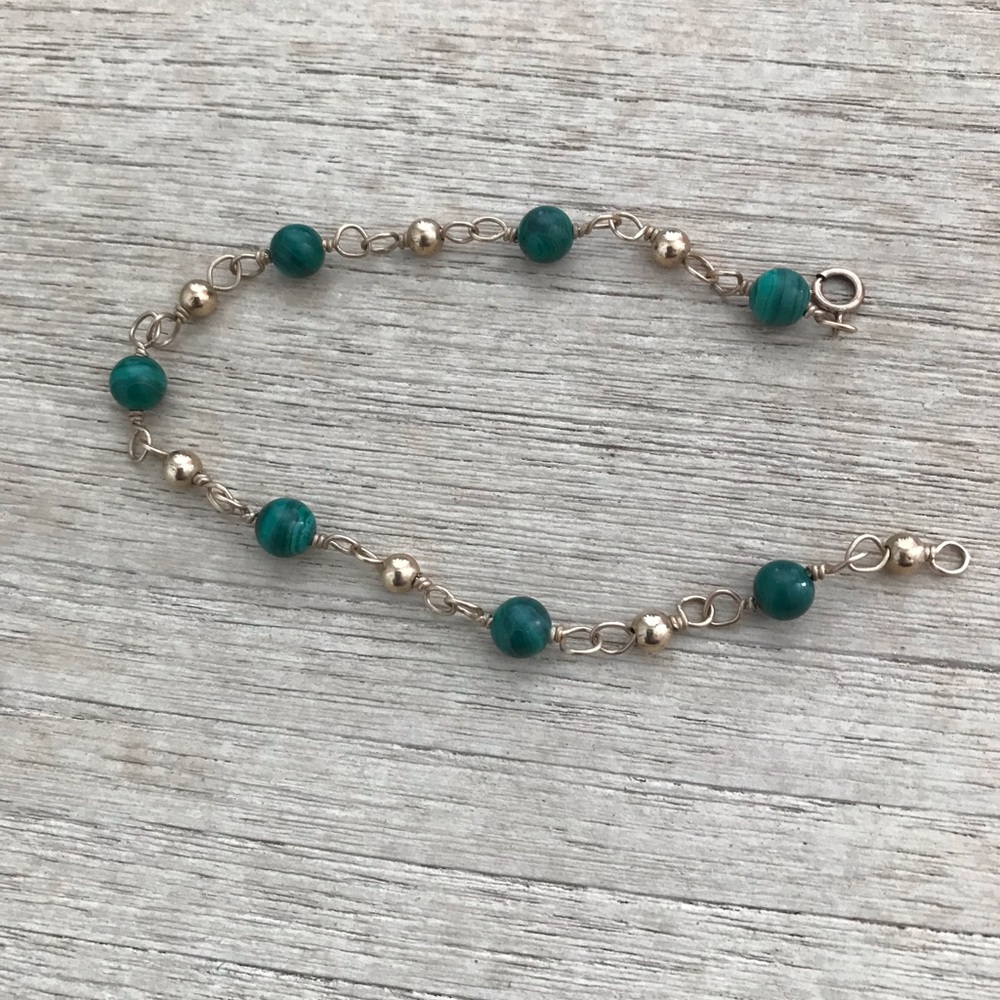 Vintage Semi-precious Malachite Station Bracelet